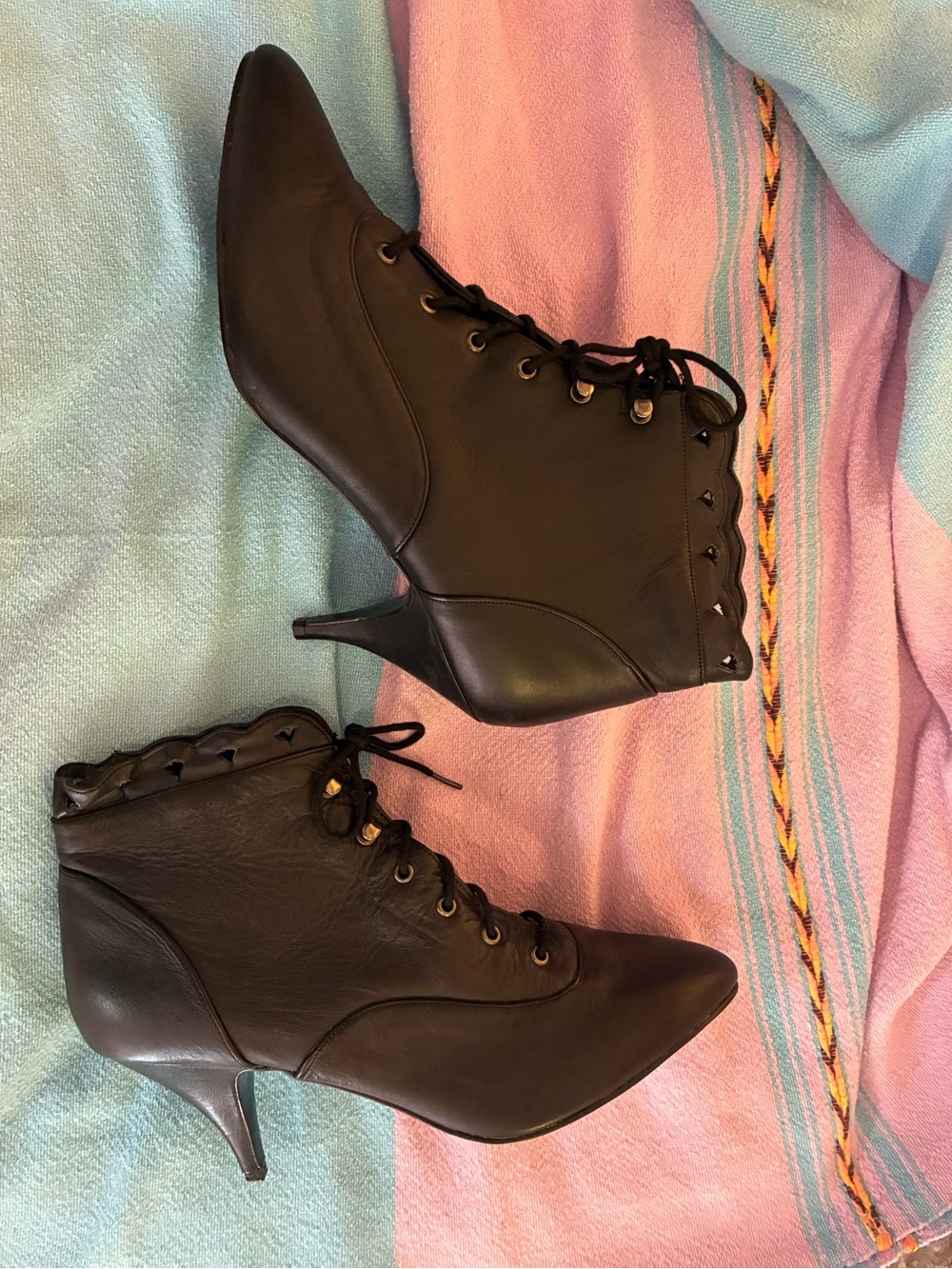 Women's Black Lace-Up Pointed Ankle Boots 80s Goth